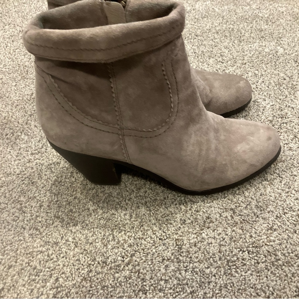 Sam Edelman Louie Suede Ankle Boots Taupe Women's 9.5 Western Boho Block Heel